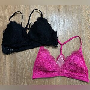 Victoria’s Secret Pink Lace Racer Back & Aerie Black Bralette Size M